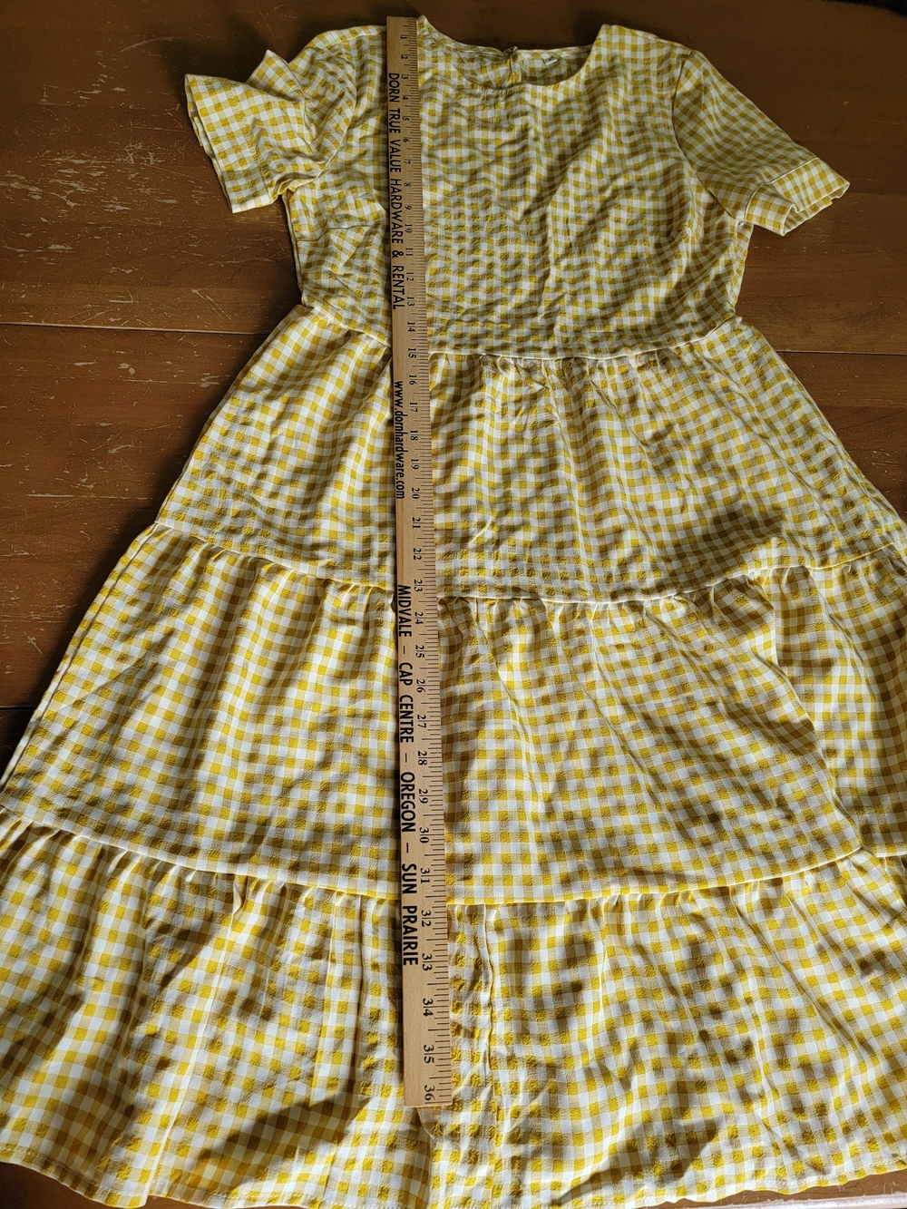 *SALE 2/$20* Womens Yellow Gingham Tiered Mini Dress 100% Cotton Size S - Picture 7 of 14